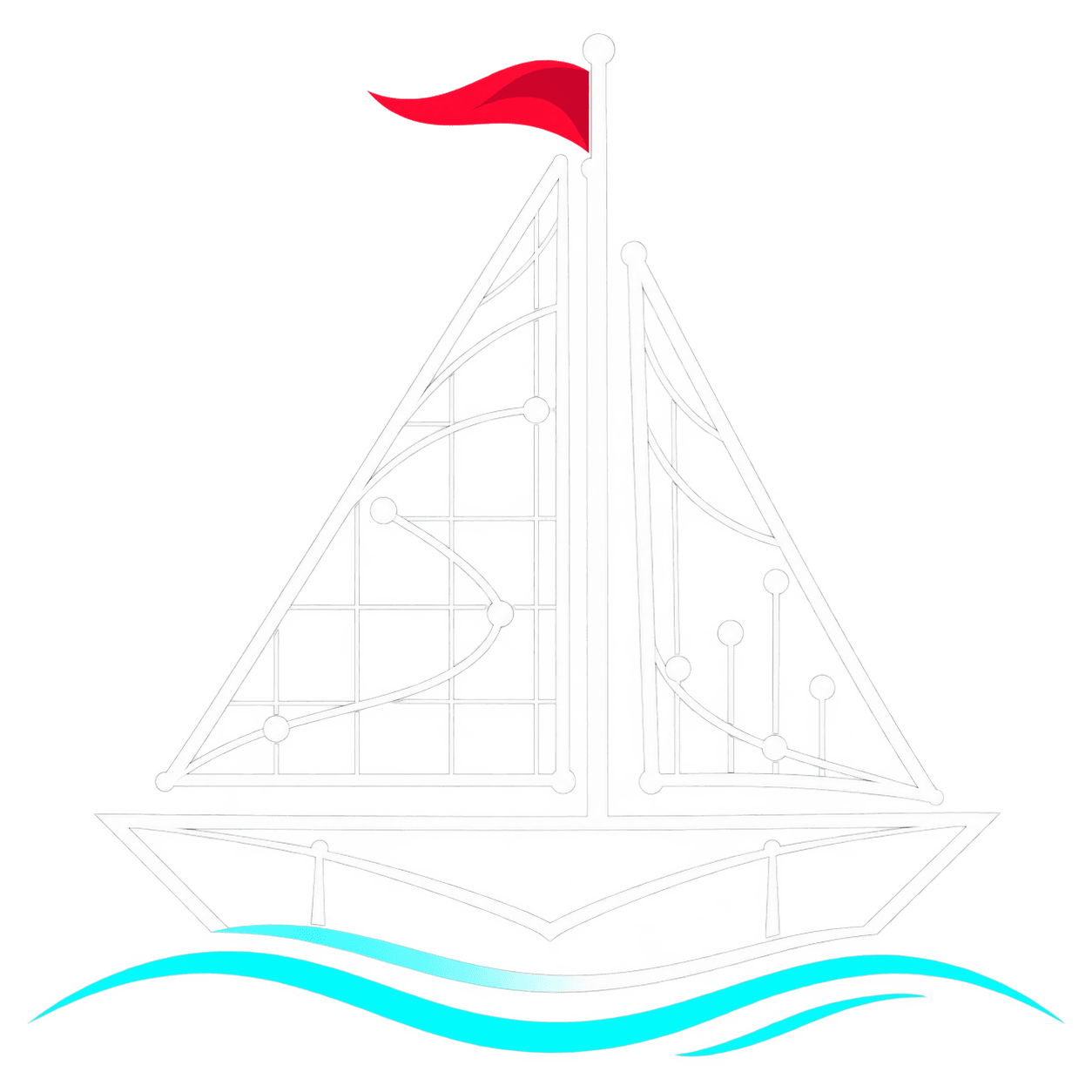 Símbolo de Saitum Web & Data: velero tecnológico con elementos de análisis de datos
